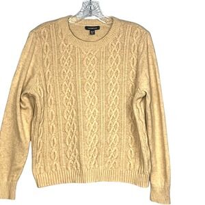 Lands End Cable Knit Sweater Women M Petite Academia Minimalist Fisherman Preppy